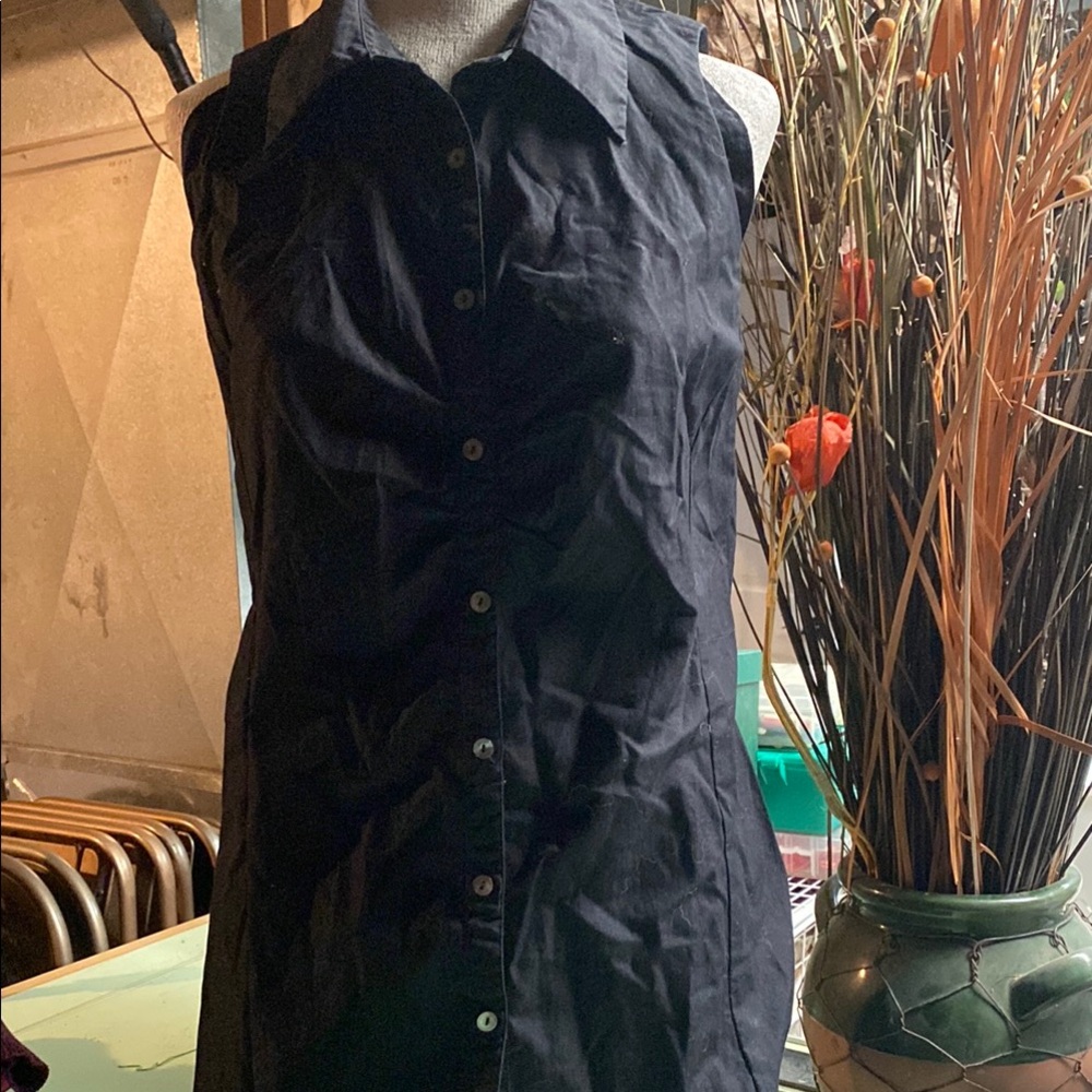 Banana Republic is Black Sleeveless Button-Up Shirtdress